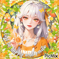 Anime girl orange summer fruit - Бесплатный анимированный гифка