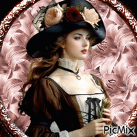 Dama con sombrero de flores - GIF animado grátis