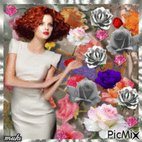 Woman with flowers GIF animasi