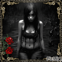Girl Dark Water Roses GIF animé