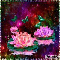 Lotus and Butterflies animēts GIF
