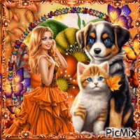 Mes  amis chien  et  chat - Darmowy animowany GIF