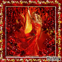 femme et fleurs rouges geanimeerde GIF