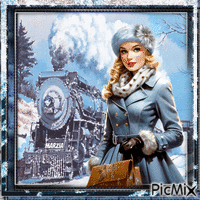 Elegante donna vintage in inverno in attesa del suo treno