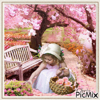 Le jardin fleuri et la petite fille - Ingyenes animált GIF