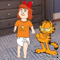 Elizabeth and Garfield (my 2,615th PicMix) κινούμενο GIF