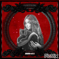 Woman-cats-roses Animated GIF