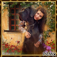 Femme et son chien - Free animated GIF
