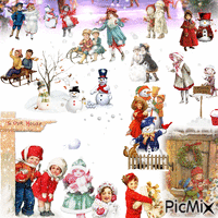 CHILDREN IN WINTER - Free animated GIF
