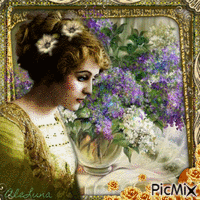 Ritratto vintage con fiori - Bezmaksas animēts GIF