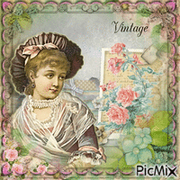 Femme Vintage Avec des Fleurs - GIF animé gratuit