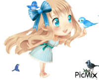 enfant et oiseau bleu - Ücretsiz animasyonlu GIF
