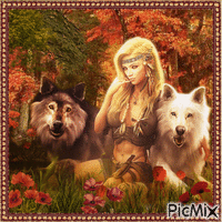 Frau und Wölfe - Gratis geanimeerde GIF