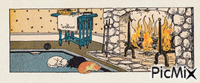 fireplace, cats animovaný GIF