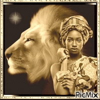 La femme et le lion - Gratis animerad GIF