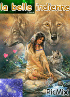 la belle indienne et le loup - Безплатен анимиран GIF