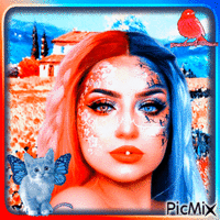 Fantasy Woman Red, Blue animált GIF