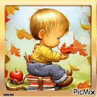 Autumn-fall-boy-leaves Animated GIF