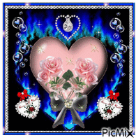 Pink heart with pink roses. Animated GIF