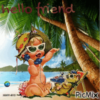 Baby -beach-hello-friend GIF animé