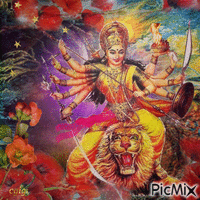 Maha Durga fantasy art geanimeerde GIF