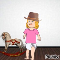 Cowgirl baby and rocking horse animált GIF