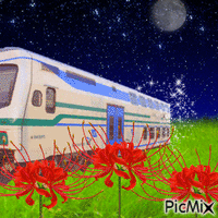 a train emerged from a tunnel of stars アニメーションGIF