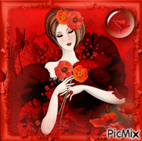 The girl and the poppies animasyonlu GIF