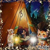 Camping - Gato - Acuarela Gif Animado