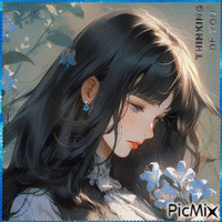 Manga girl. Thinking of you - GIF animé gratuit