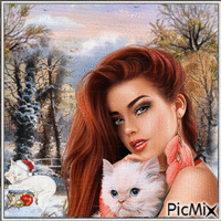 jeune femme en hiver avec des chats