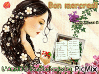 Douceur, Tendresse, Un livre, Fleurs, Amitié § Bon Mercredi. GIF animé