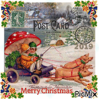 🎅 postcard merry CHRISTMAS vintage