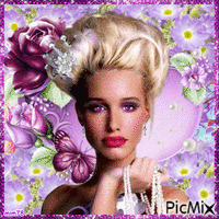 blonde dans un cadre lilas - Бесплатный анимированный гифка