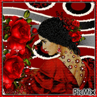 mujer  con rosas rojas artistic GIF animado