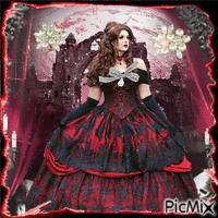 Gotische Frau in Schwarz, Rot und Weiß GIF animé