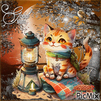 Good Night. Cat. Autumn - Free animated GIF
