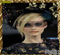 Portrait Woman Gold Black Colors Hat Deco Glitter Glamour animált GIF