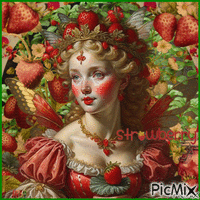 Femme vintage en rouge et fraises - GIF animé gratuit