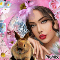 Dame avec lapin animovaný GIF