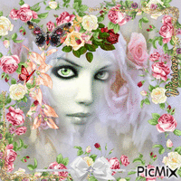Rostro de dama enmarcado en flores - GIF animate gratis