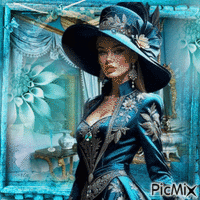 Femme vintage turquoise - Gratis animerad GIF