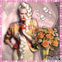 beautiful woman bouquet of flowers - Gratis animerad GIF