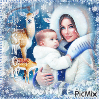 Winter woman baby  deer children - GIF animé gratuit