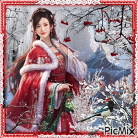Asiatische Frau im Winter GIF animé