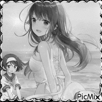 Chica manga en blanco y negro animovaný GIF
