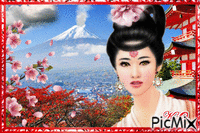 Japonka pani z kwiatami - Бесплатни анимирани ГИФ