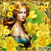 Contest! La  belle  et  ses  fleurs jaunes - Ilmainen animoitu GIF