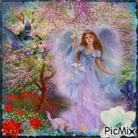 fantasy art...un ange au jardin анимирани ГИФ