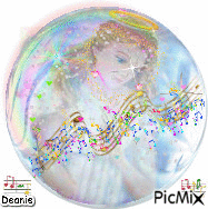 Angel in globe with musical notes geanimeerde GIF